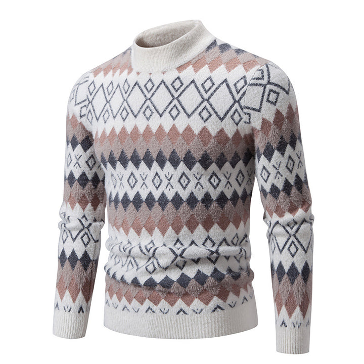 Men's knit sweater with geometric pattern and high collar Lisslune
