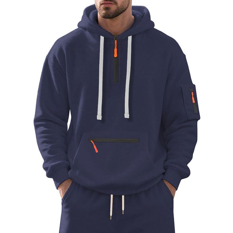 Men's High Collar Hooded Sweater with Fashionable Zipper Details Lisslune