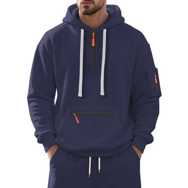 Men's High Collar Hooded Sweater with Fashionable Zipper Details Lisslune