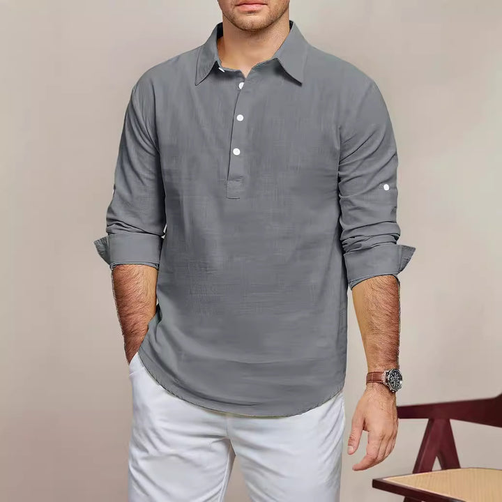 Men's casual long-sleeve shirt with button placket and fine structure Lisslune