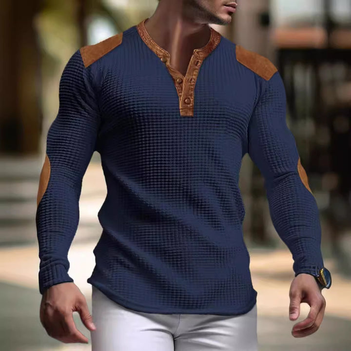 Men's structured long sleeve shirt with fashionable leather applications Lisslune