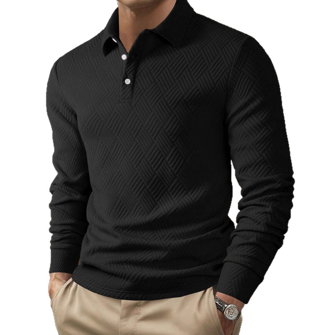 Men's Long Sleeve Polo Shirt with Textured Design Lisslune