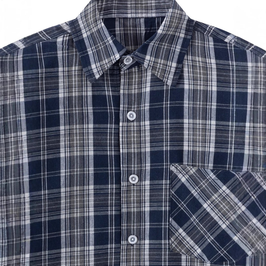 Men's checked long sleeve shirt with fashionable chest pocket Lisslune