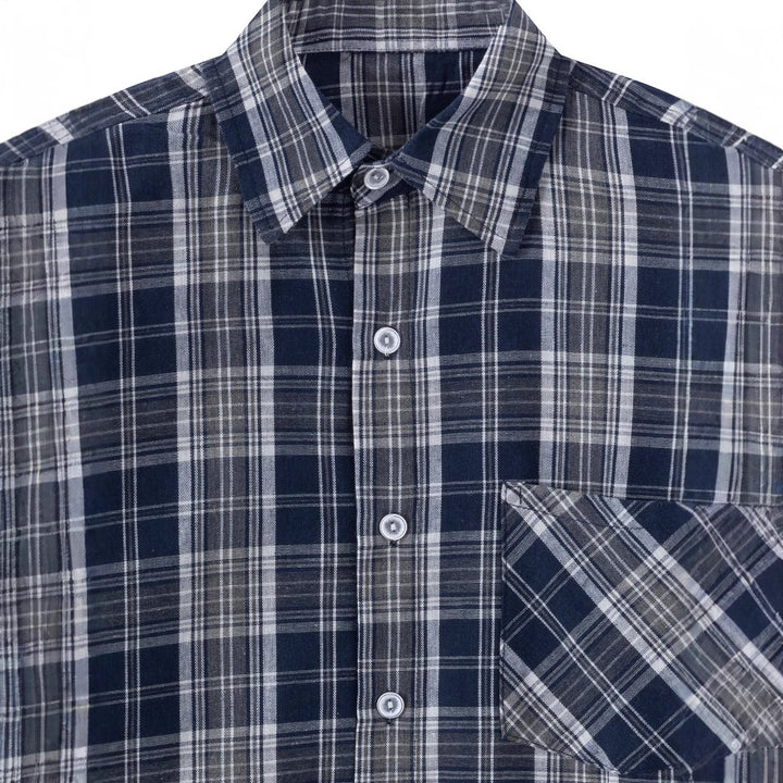 Men's checked long sleeve shirt with fashionable chest pocket Lisslune