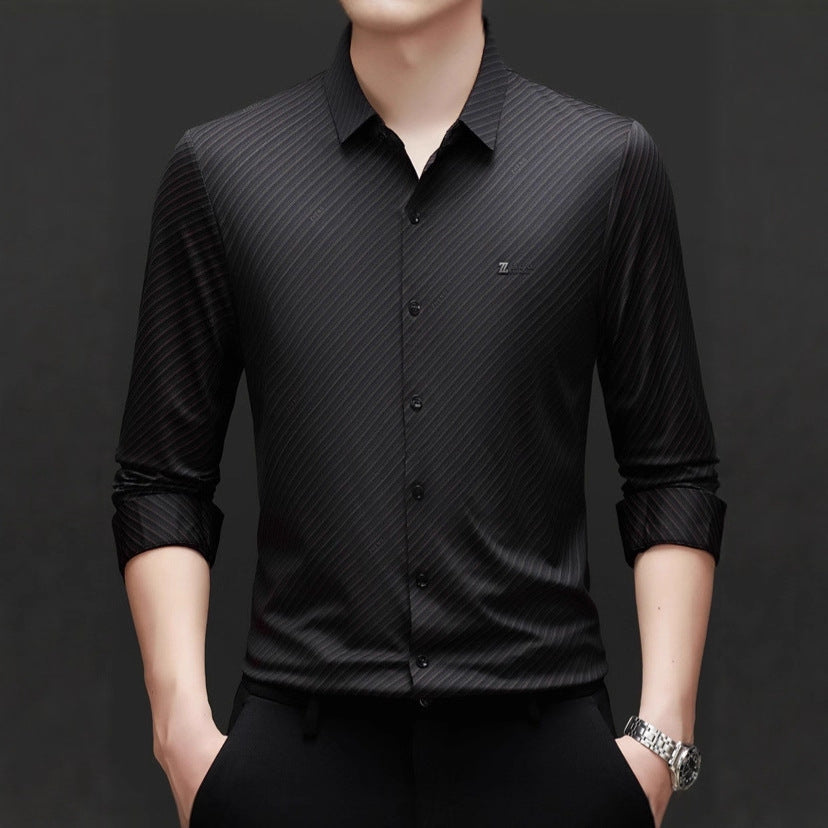 Men's finely striped long-sleeve shirt with modern cut Lisslune