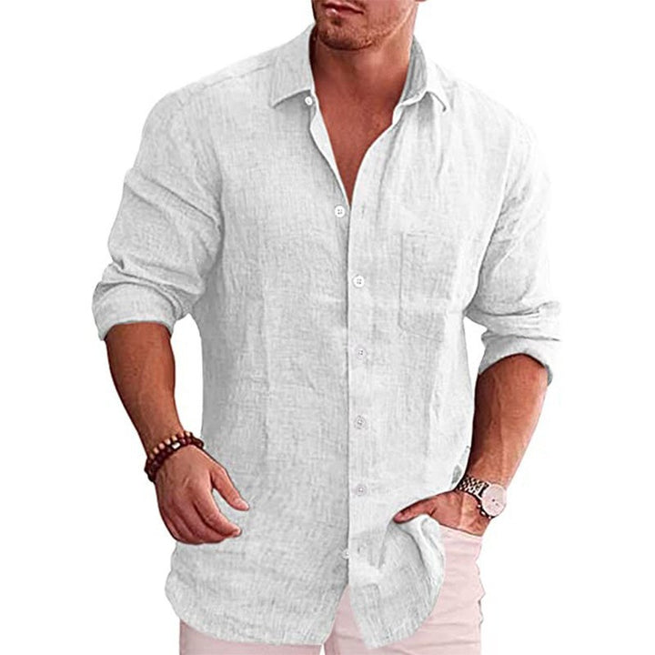 Men's linen shirt with practical chest pocket design and loose fit Lisslune