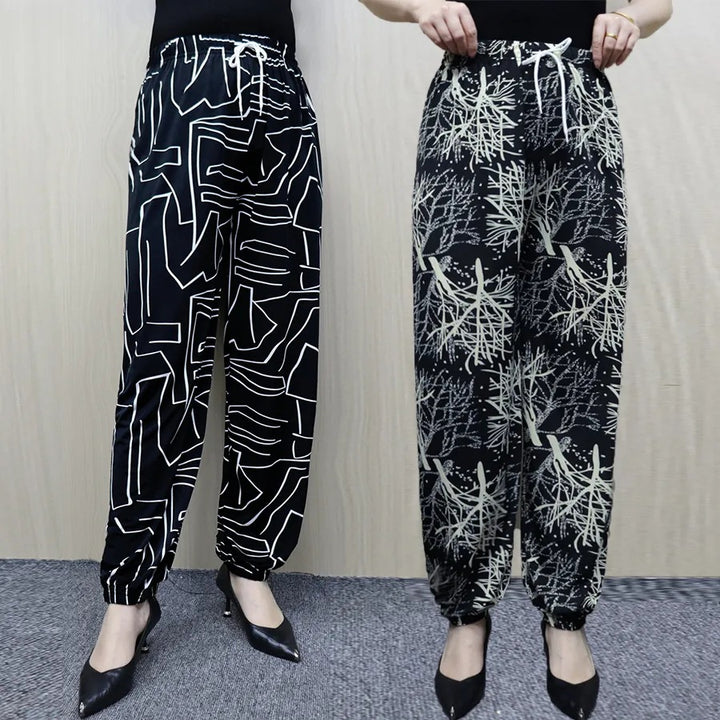 Women's Comfortable Leisure Pants with Paris Design and Elastic Waistband Lisslune