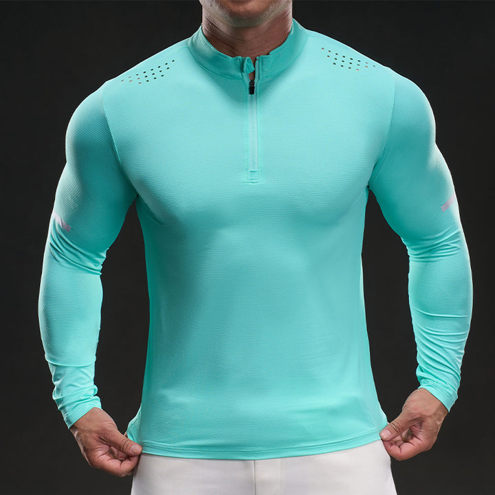 Men's Athletic Long Sleeve Shirt with Half Zipper Lisslune