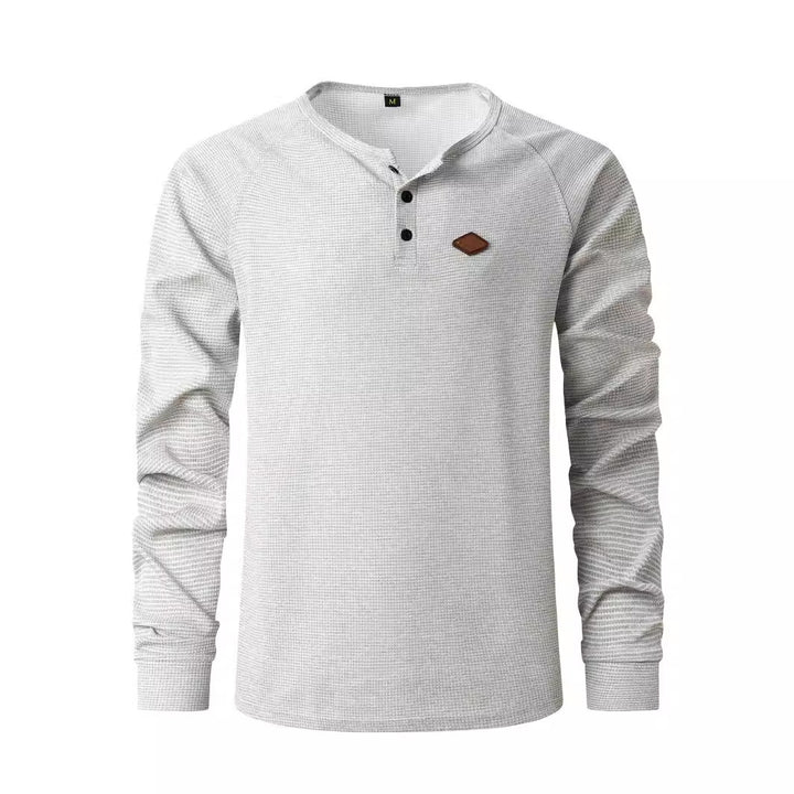 Men's Long Sleeve Henley Shirt with Textured Fabric and Fashionable Button Details Lisslune