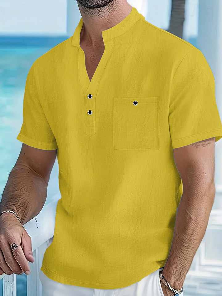 Men's short sleeve shirt with fashionable stand-up collar and button details Lisslune