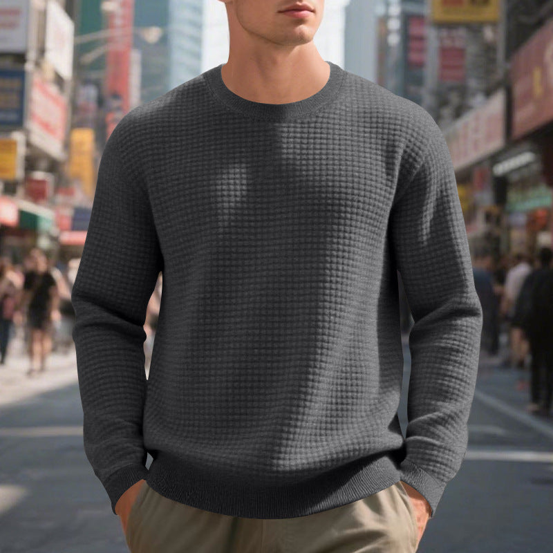 Men's fashionable textured sweater with round neck and comfortable fit Lisslune