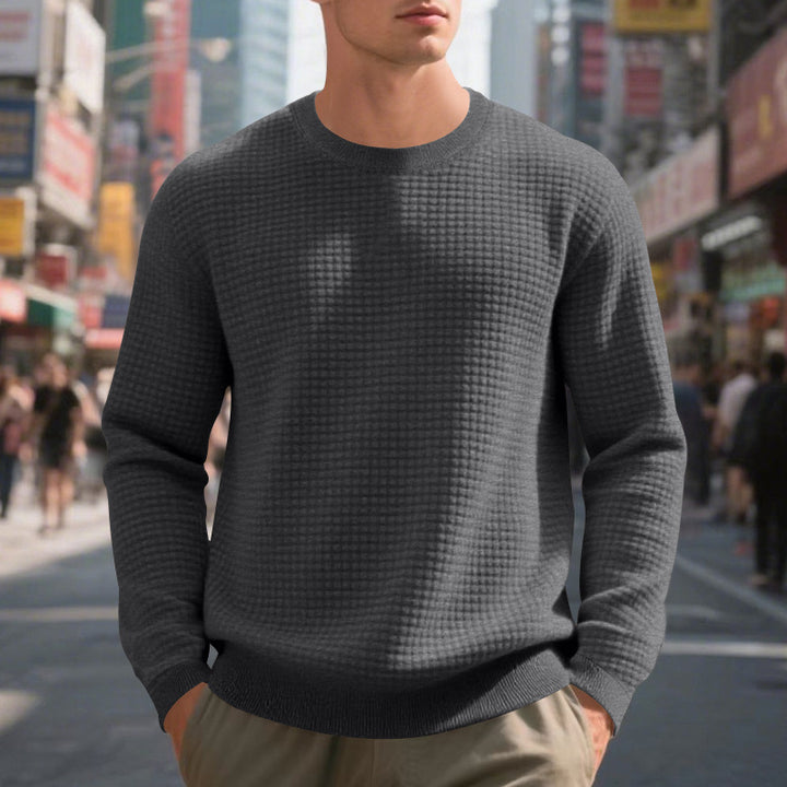 Men's fashionable textured sweater with round neck and comfortable fit Lisslune