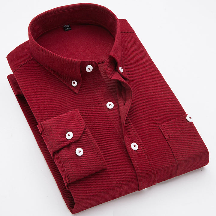 Men's cord shirts with button-down collar and patch chest pocket Lisslune