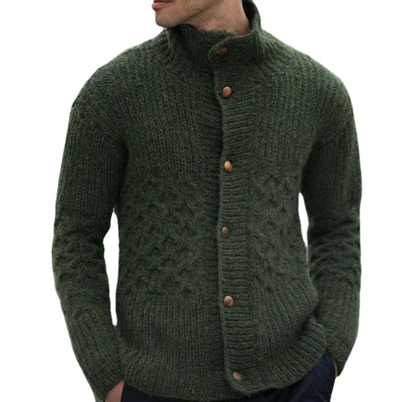 Men's cardigan with decorative cable pattern and practical stand-up collar Lisslune