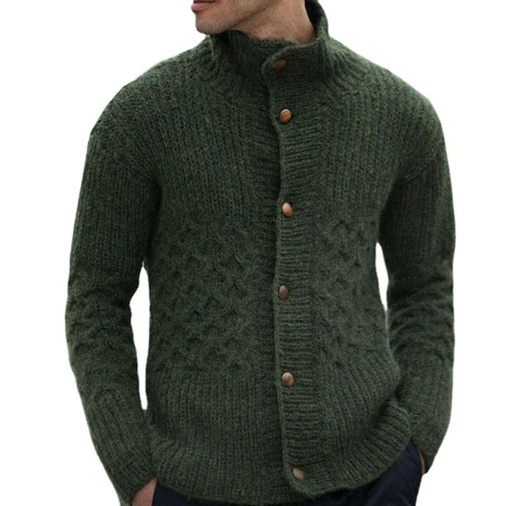 Men's cardigan with decorative cable pattern and practical stand-up collar Lisslune