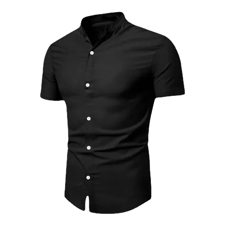 Men's short-sleeve shirt with modern stand-up collar and elegant button details Lisslune