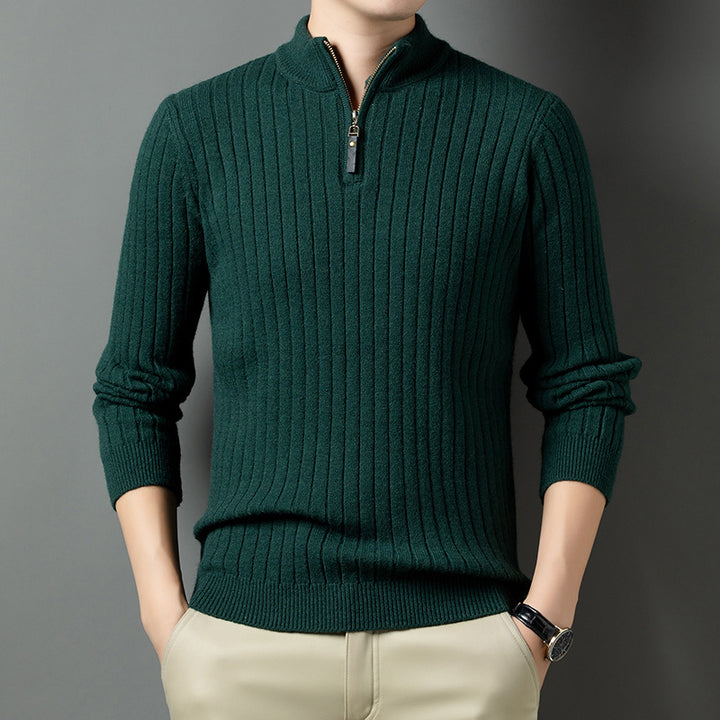 Men's Stand-Up Collar Sweater with Fine Ribbed Structure Lisslune