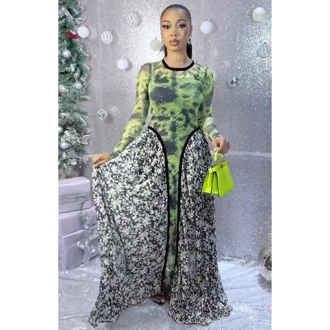 Women's Maxi Dress with Transparent Top and Floral Underskirt