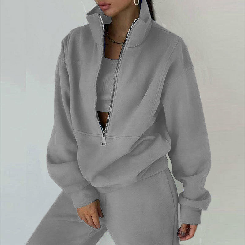 Women's zip hoodie with high collar and casual cut Lisslune