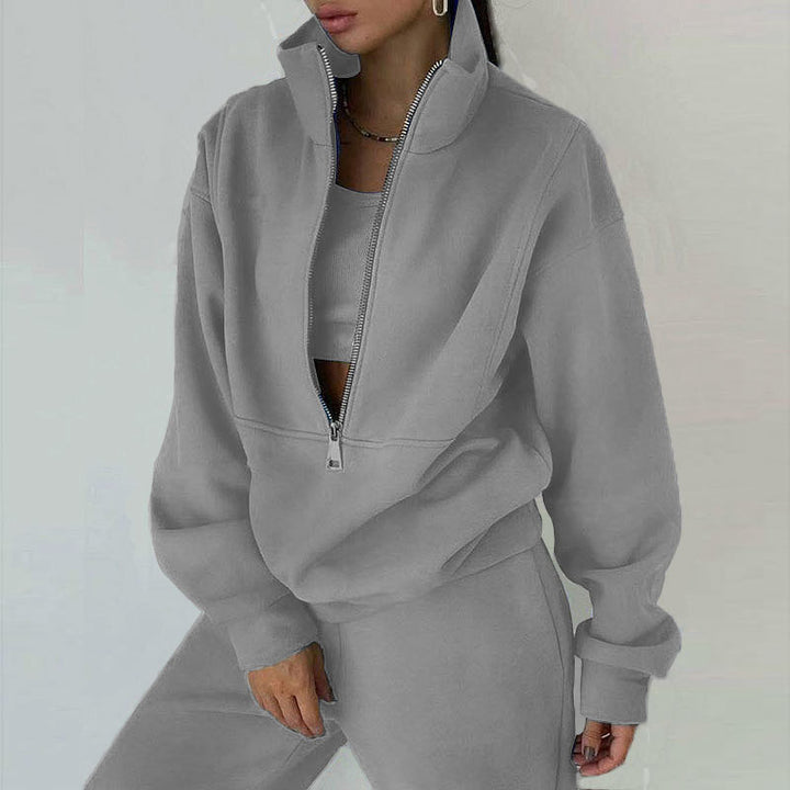 Women's sporty sweatshirt with high collar and practical zipper Lisslune