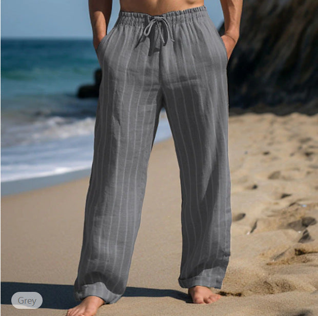 Men's Casual Linen Pants with Elastic Waistband and Side Pockets Lisslune