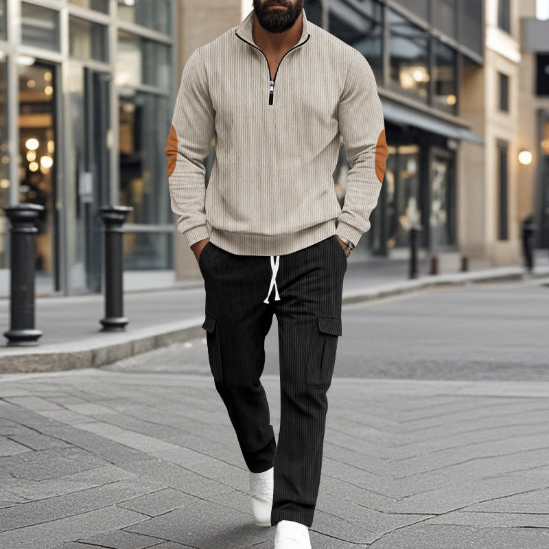 Men's sporty fleece pullover with zipper and cargo pants Lisslune