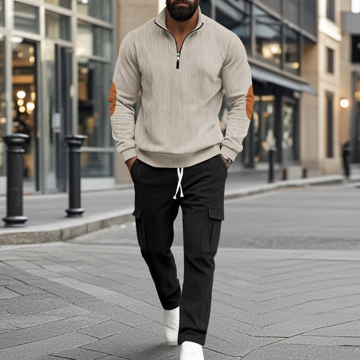 Men's sporty fleece pullover with zipper and cargo pants Lisslune
