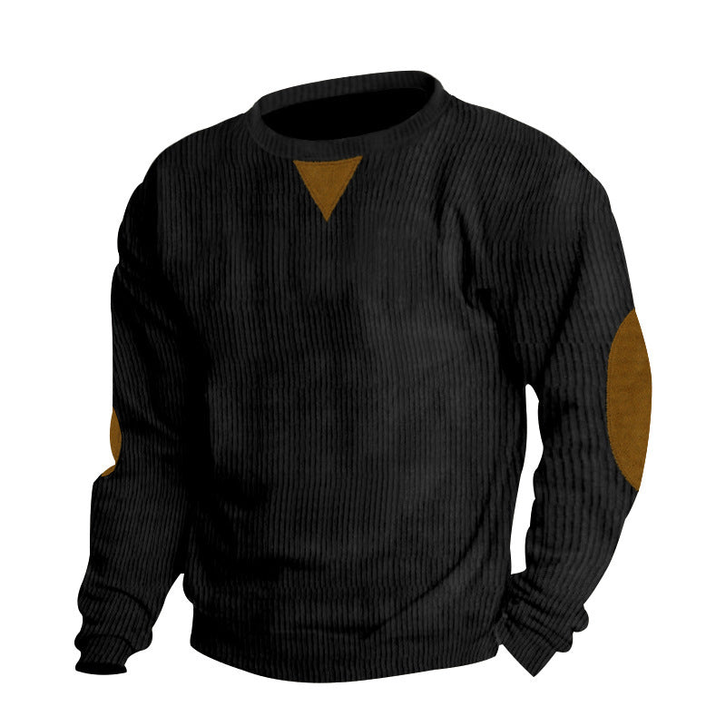 Men's knit pullover with unique textured design and appliquéd elbow patches Lisslune