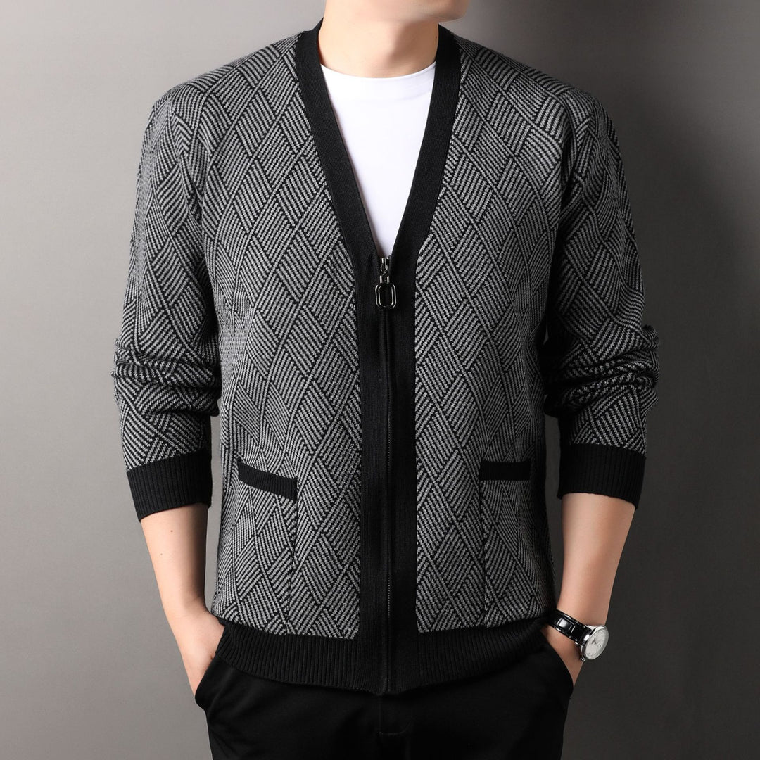 Men's cardigan with modern diamond pattern and high collar Lisslune
