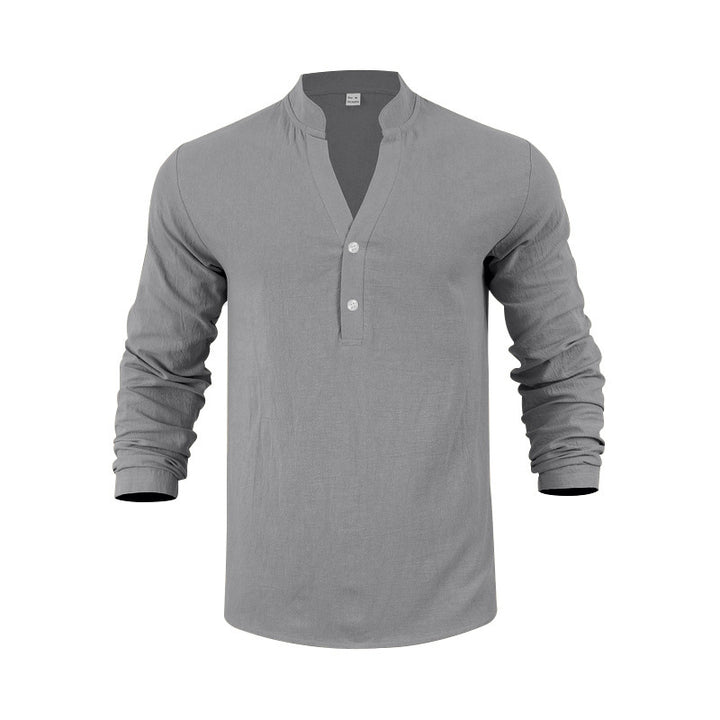 Men's casual long sleeve Henley shirt made of soft cotton with button placket Lisslune