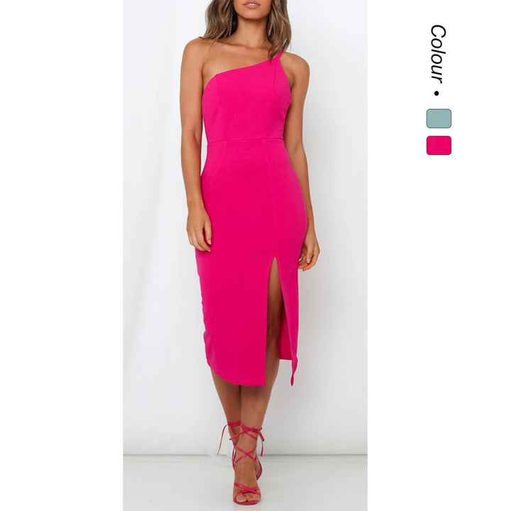 Women's Asymmetrical Maxi Dress with Elegant Split and Fitted Cut