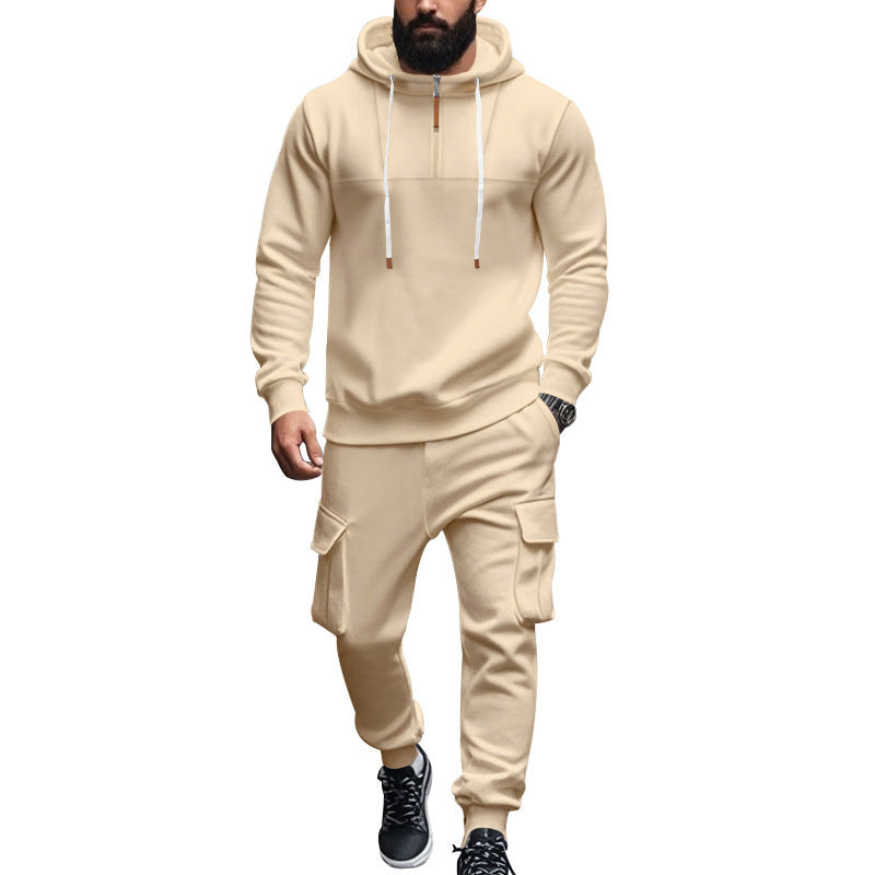 Men's leisure suit with hood and functional cargo pockets Lisslune