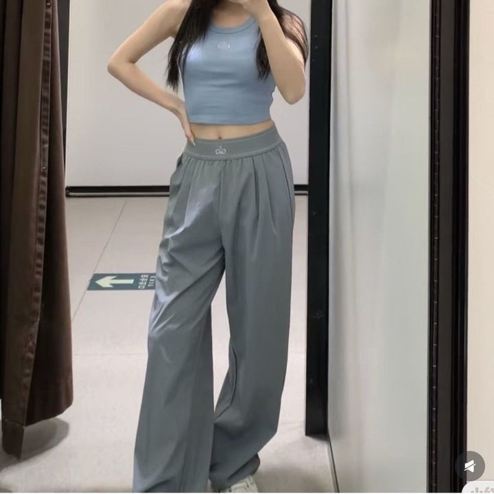 Women's wide sports trousers with elastic waistband and side pockets Lisslune