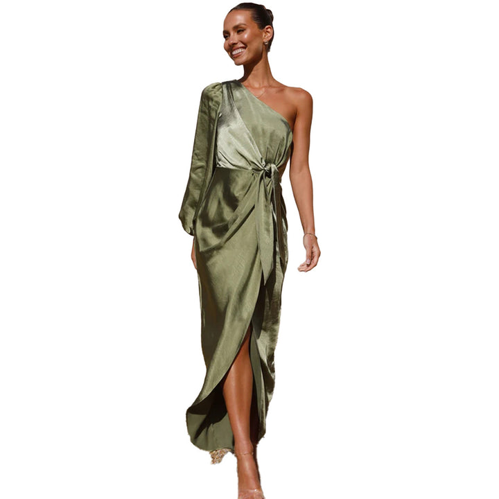 Ladies wrap dress with asymmetric design and elegant waist belt Lune London