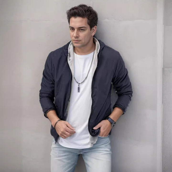 Men's sporty transition jacket with functional hood collar and elastic cuffs Lisslune