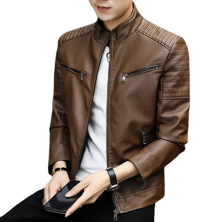 Men's stylish synthetic leather jacket with protective quilted seams Lisslune