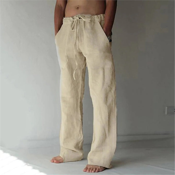Men's casual linen pants with adjustable waistband and side pockets Lisslune