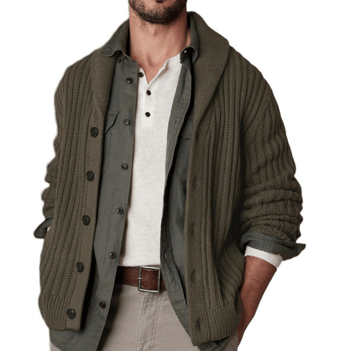 Men's cardigan with modern cable pattern and classic lapel collar Lisslune