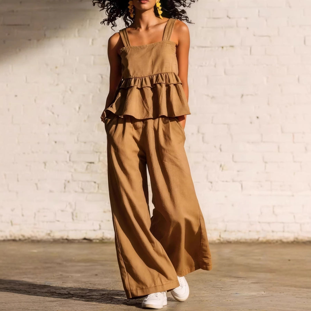 Women's Fashionable Two-Piece with Ruffle Details and Casual Cut Lisslune