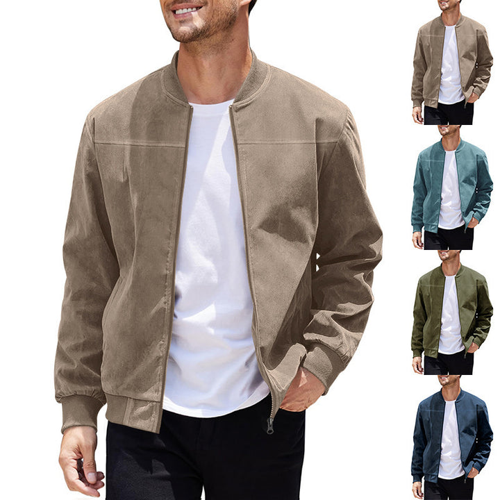 Men's urban bomber jacket made of soft synthetic leather with elastic cuffs and side zip pockets Lisslune