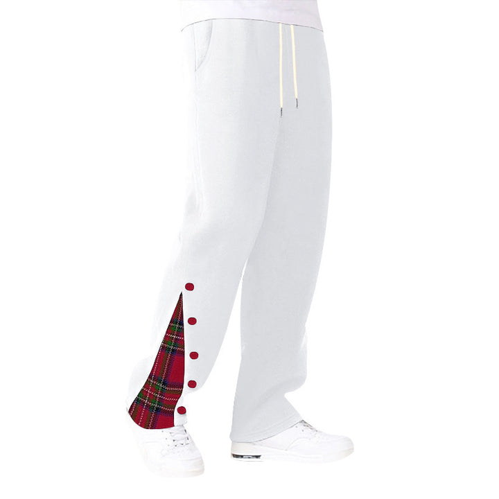 Men's comfortable leisure pants with side button details and combined check pattern Lisslune
