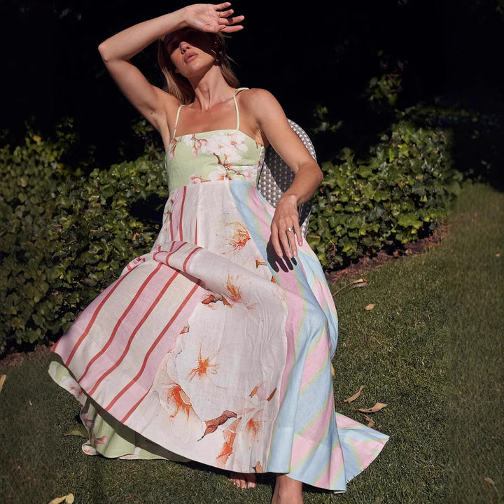Women's maxi dress with floral design and adjustable straps Lune London