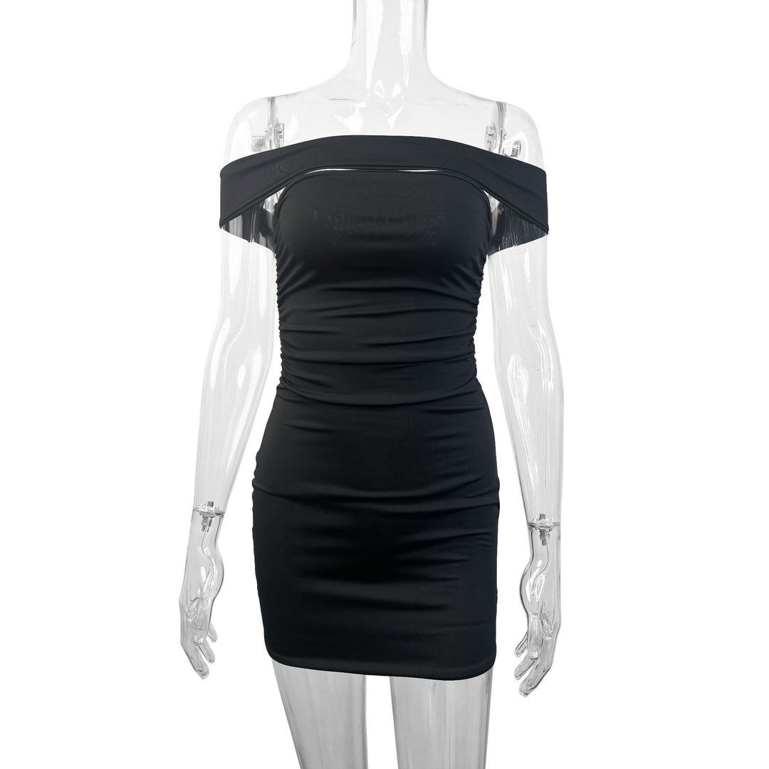 Damen Asymmetrisches Minikleid mit komfortabler Raffung und schulterfreiem Design Lisslune
