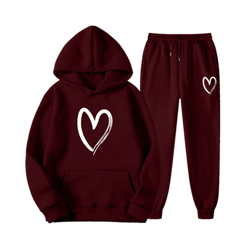 Women's sweatsuit with kangaroo pocket and heart-shaped print Lisslune
