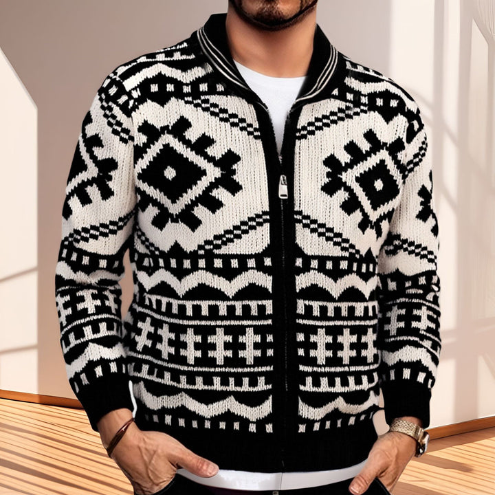 Men's cardigan with cable pattern and stand-up collar Lisslune