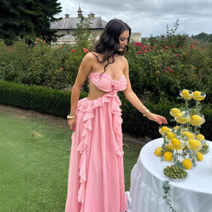 Women's airy summer dress with ruffle details and off-the-shoulder design