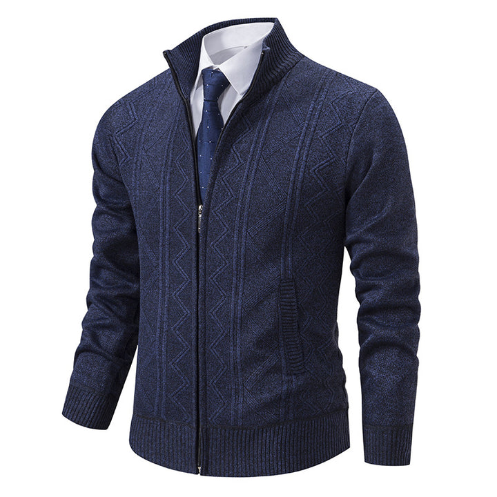 Men's cardigan with modern cable pattern and stand-up collar Lisslune
