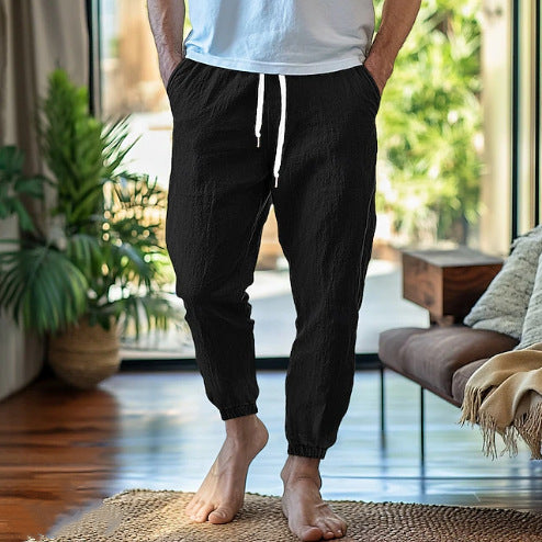 Men's casual linen pants with elastic waistband and practical pockets Lisslune