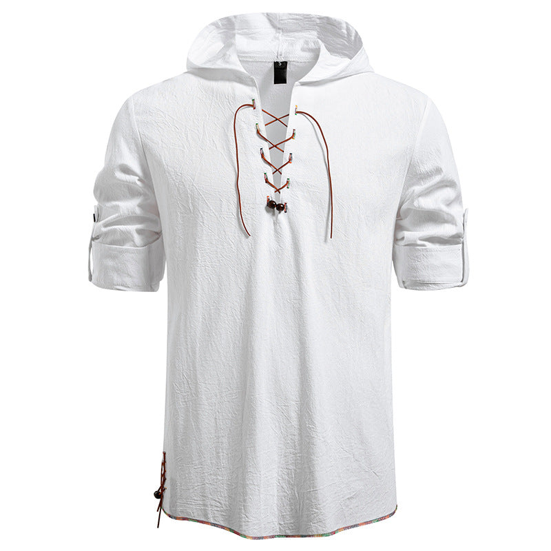Men's hooded blouse with unique lacing design Lisslune