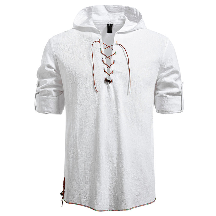 Men's hooded blouse with unique lacing design Lisslune